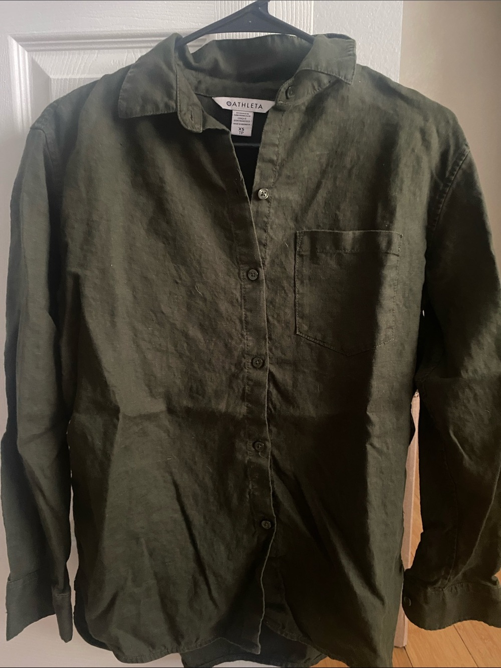 Athleta Olive Button-Up 100%Linen Top